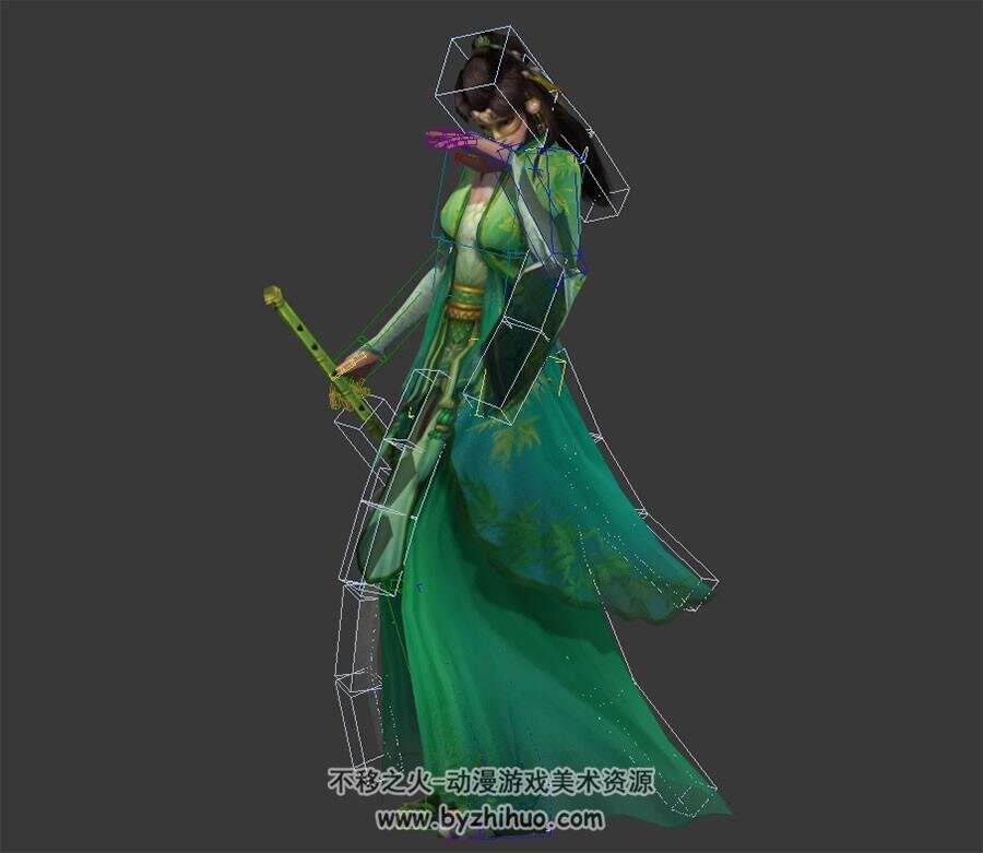 金庸群侠传武侠游戏角色人物程英女NPC3DMax模型下载带绑定全套动作