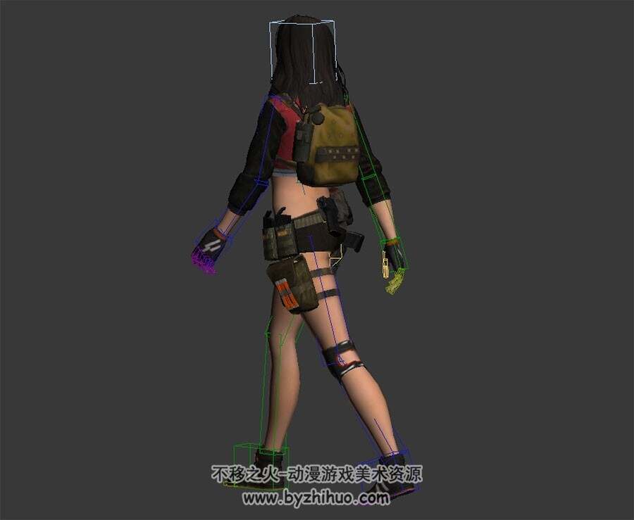 现代都市类游戏时尚女性人物角色3DMax模型带绑定行走动作下载