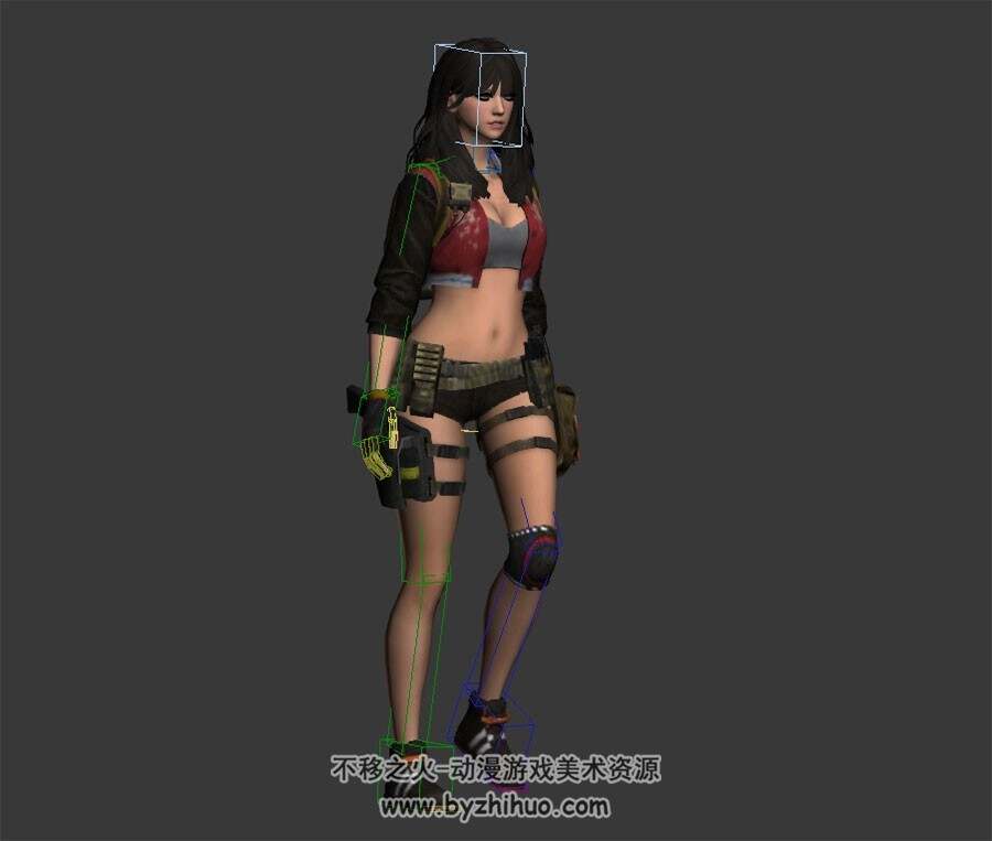 现代都市类游戏时尚女性人物角色3DMax模型带绑定行走动作下载