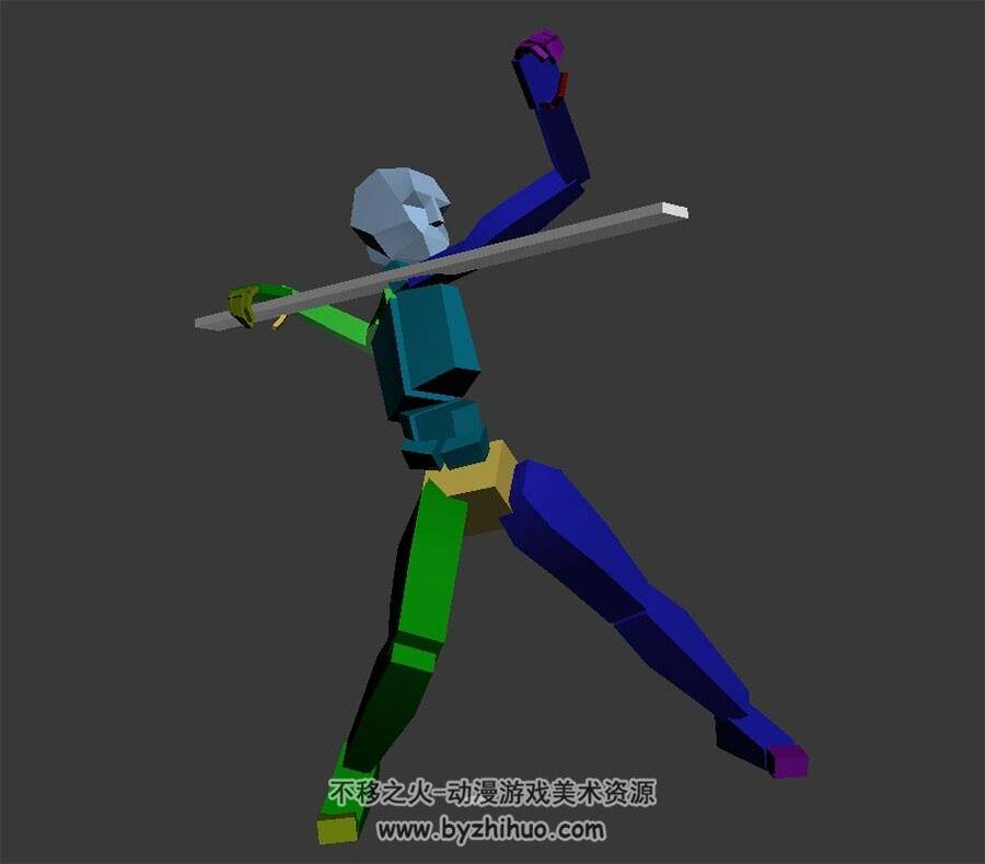 冷兵器剑法攻击骨骼动作3DMax模型下载