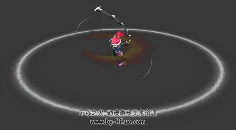 Q版忍者武士男带兵器特效攻击动作3DMax模型带绑定下载