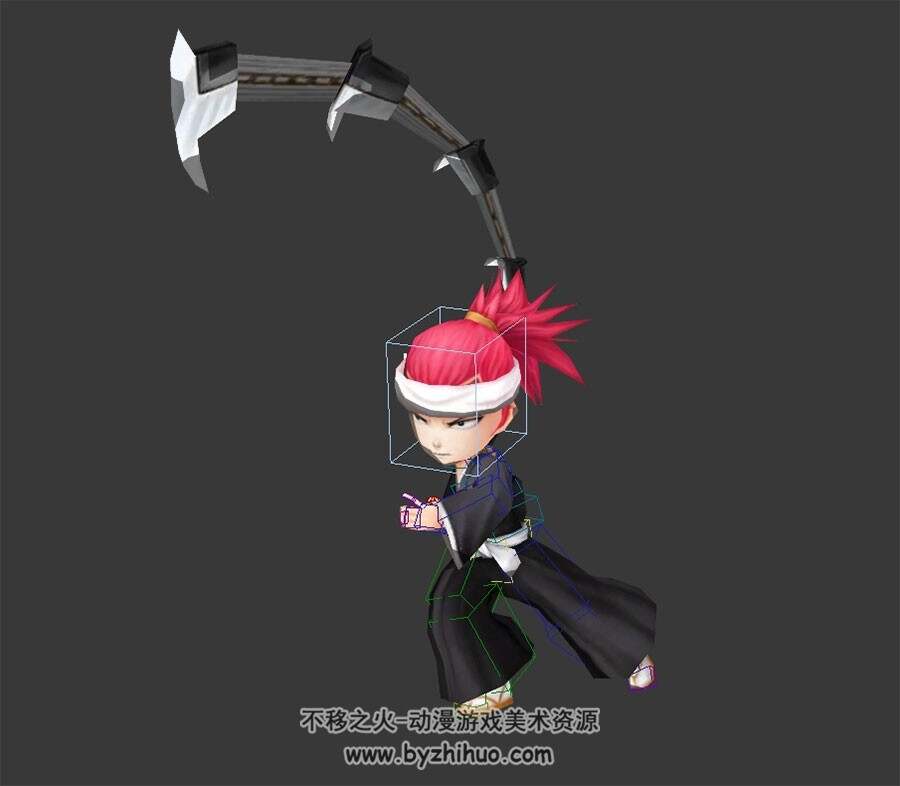 Q版忍者武士男带兵器特效攻击动作3DMax模型带绑定下载