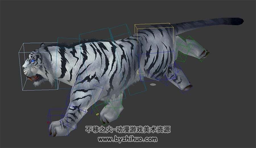 白虎精怪妖兽3D模型带绑定奔跑动作 格式Max obj