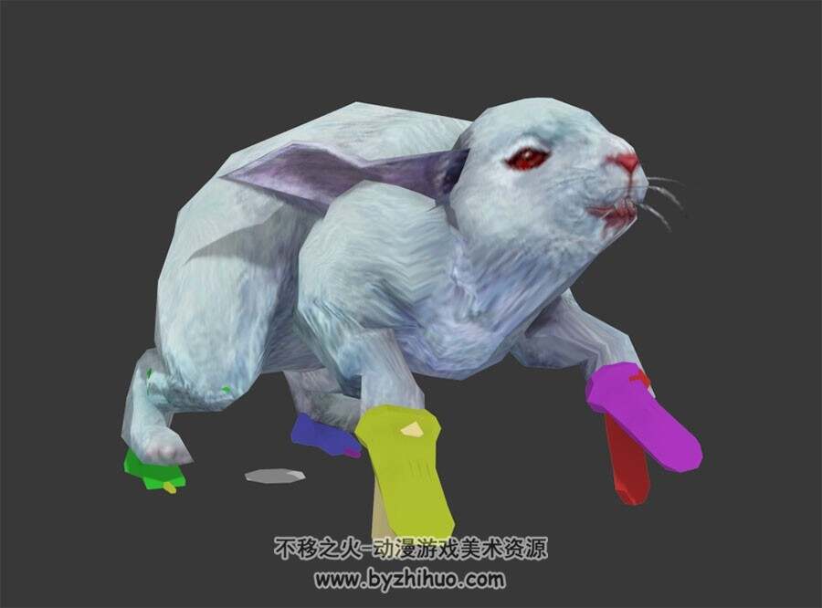 呆萌啊动物白兔子3DMax模型带骨骼攻击动作下载