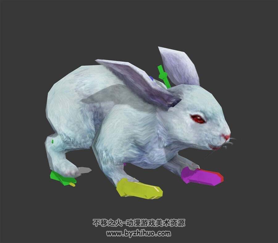 呆萌啊动物白兔子3DMax模型带骨骼攻击动作下载