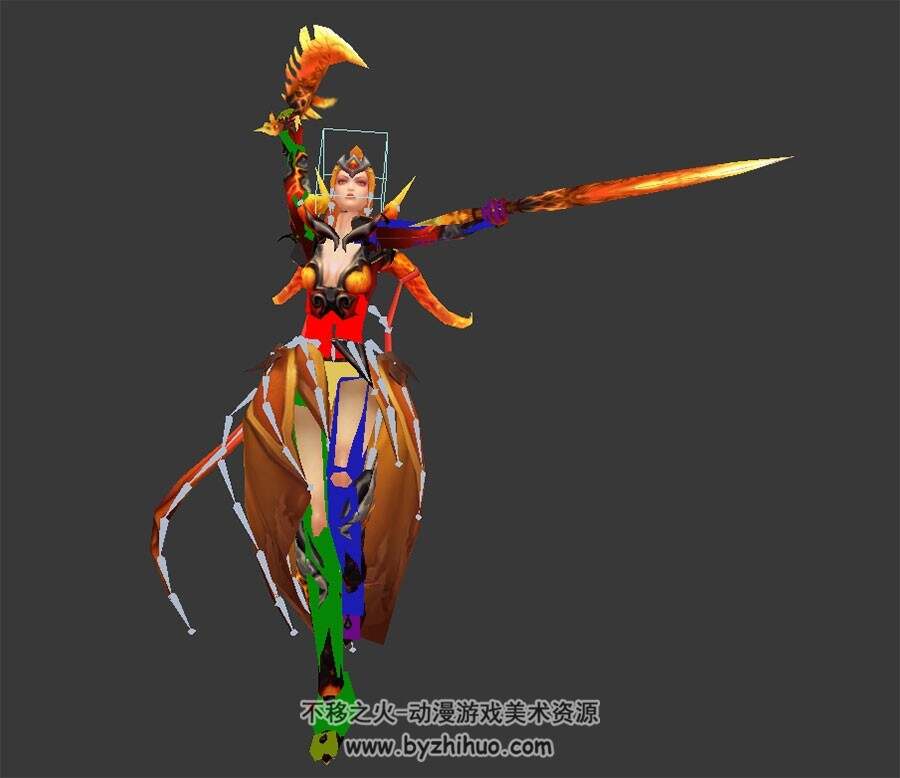 魔幻类游戏角色双刀拜火女3DMax模型待机攻击动作带骨骼下载