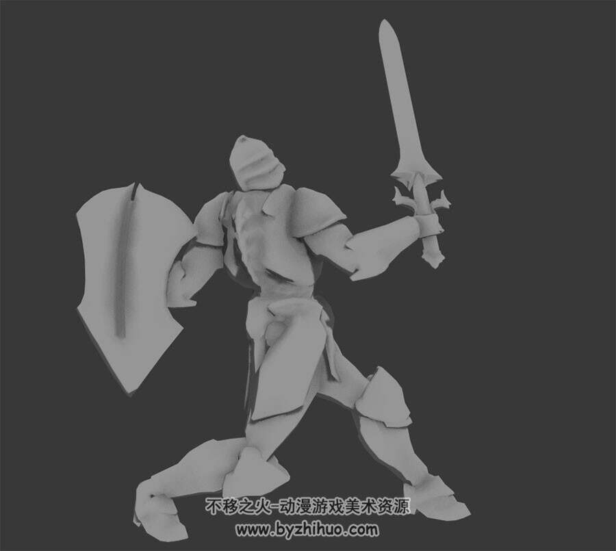 欧美古代铠甲战士带剑盾3DMax模型带骨骼攻击受击等动作