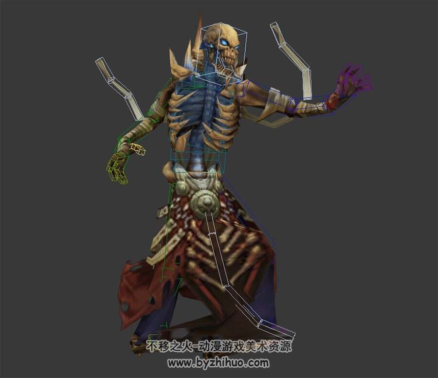 魔幻类游戏远程攻击骷髅3dmax模型下载全套动作