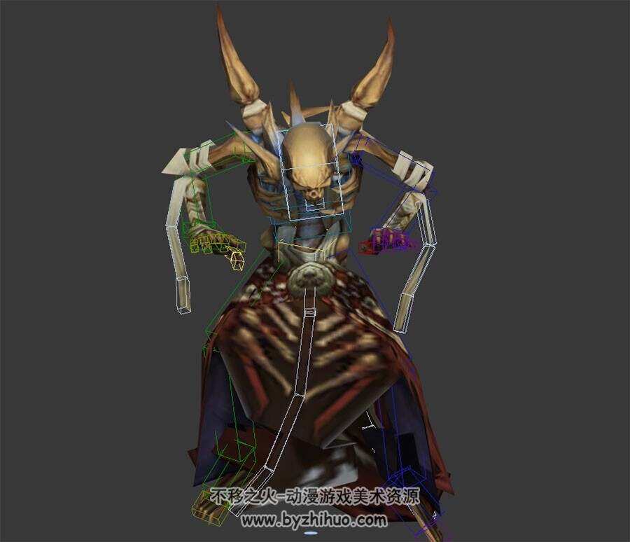 魔幻类游戏远程攻击骷髅3DMax模型下载 全套动作