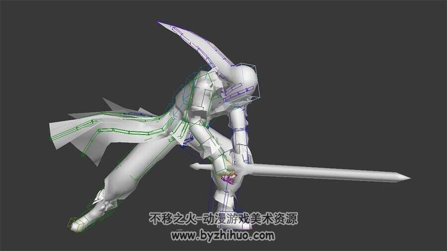 中式古装狂野男剑士执剑三连击动作3DMax模型无贴图