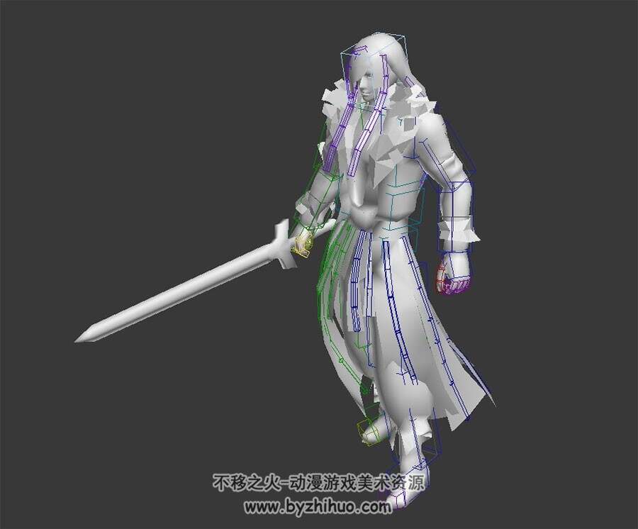 中式古装狂野男剑士执剑三连击动作3DMax模型无贴图