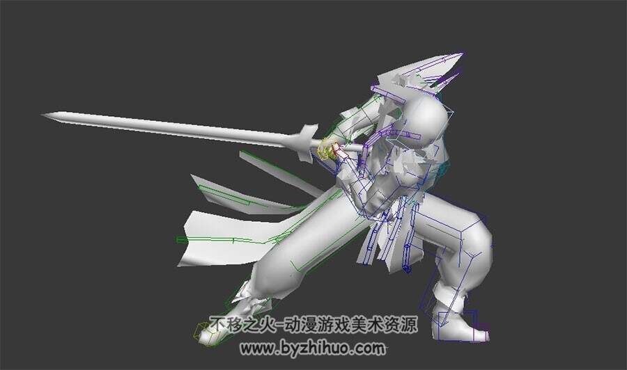 中式古装狂野男剑士执剑三连击动作3DMax模型无贴图