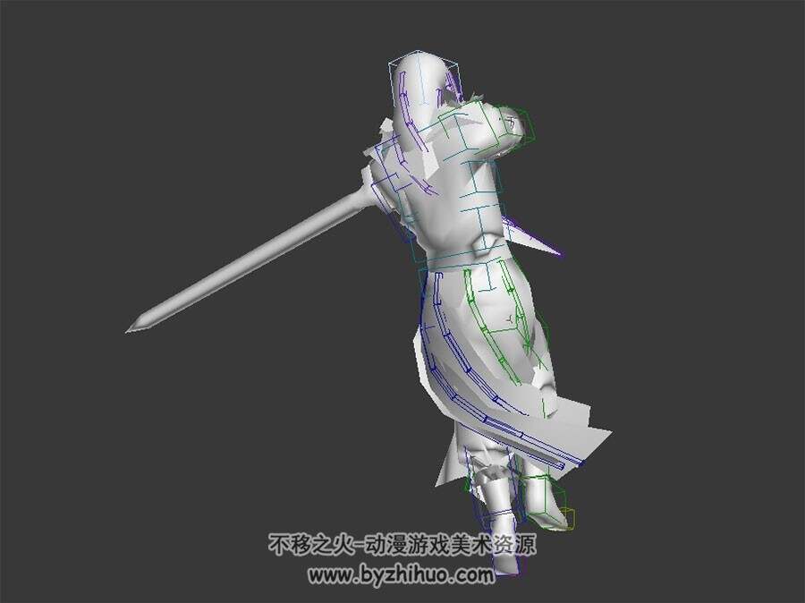 中式古装狂野男剑士执剑三连击动作3DMax模型无贴图