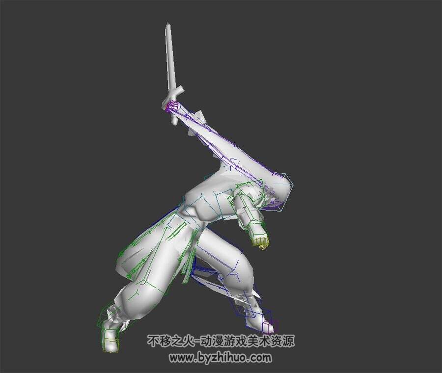 中式古装狂野男剑士执剑三连击动作3DMax模型无贴图