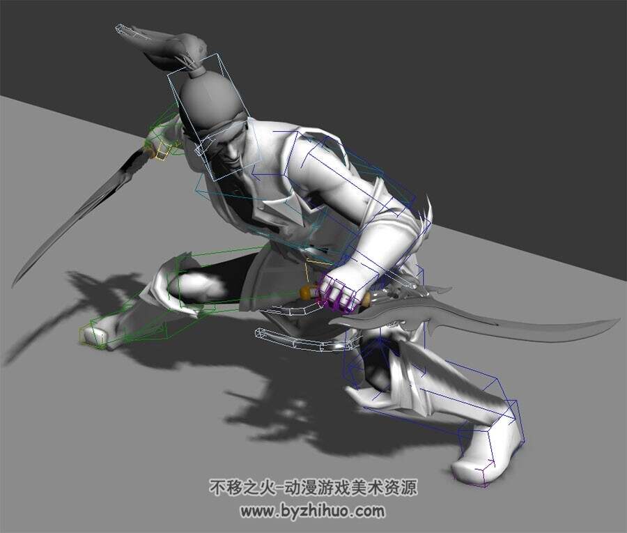 双刀古装刺客四连击动作带绑定3DMax模型下载