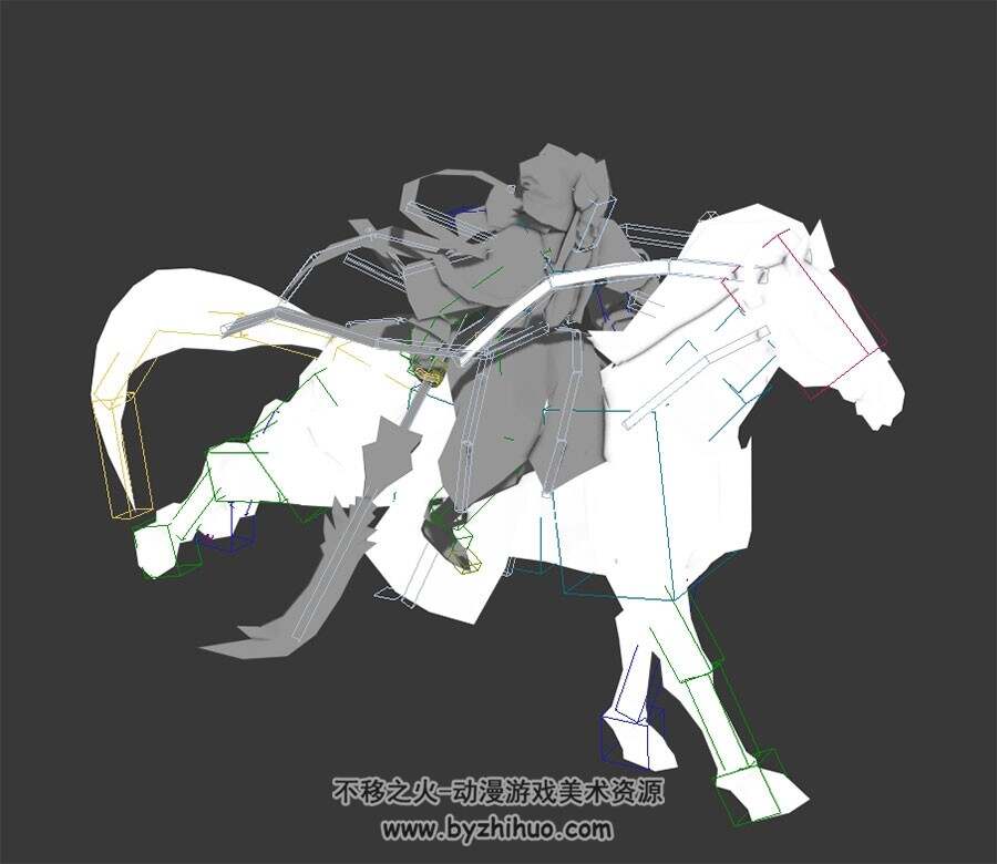 武侠江湖骑马的潇洒男子3DMax模型带绑定奔跑动作下载