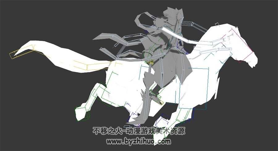 武侠江湖骑马的潇洒男子3DMax模型带绑定奔跑动作下载