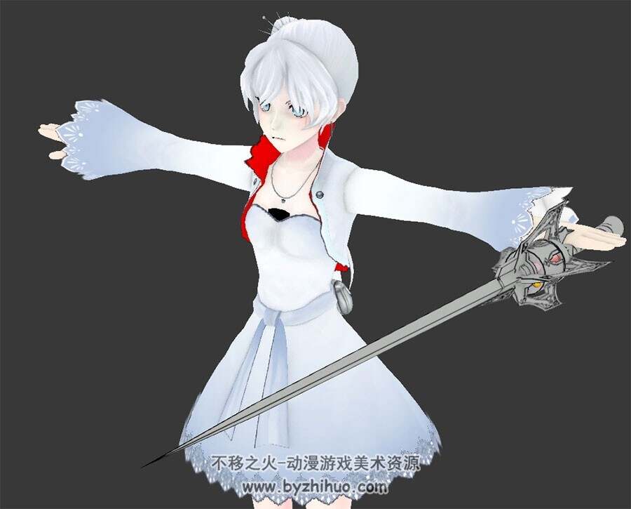 白发女孩剑士带兵器3DMax模型下载