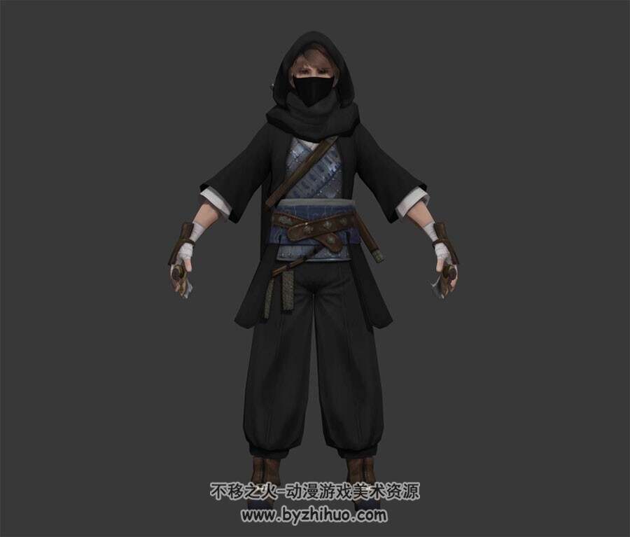 游戏角色人物少年黑衣刺客双刀武器3DMax模型下载