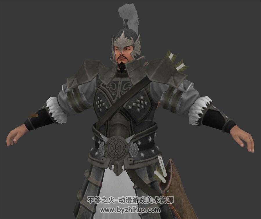 两套服装中式古装角色男弓弩手将军带武器3DMax模型下载