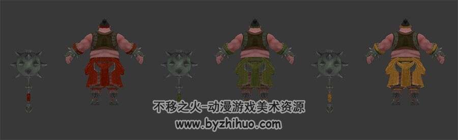 中式古代军流星锤胖子小兵3DMax模型下载 3套服装