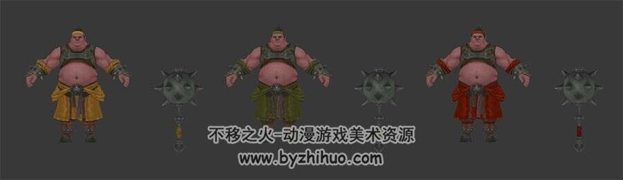 中式古代军流星锤胖子小兵3DMax模型下载 3套服装