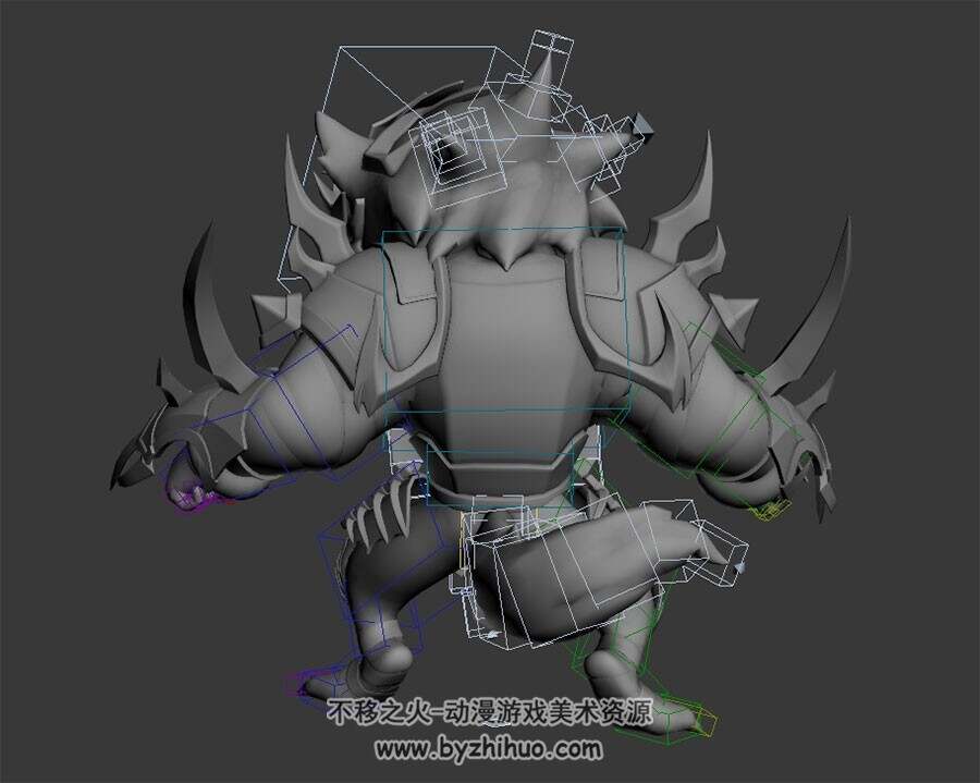 Q版狼人物待机动作3DMax模型带绑定无贴图下载
