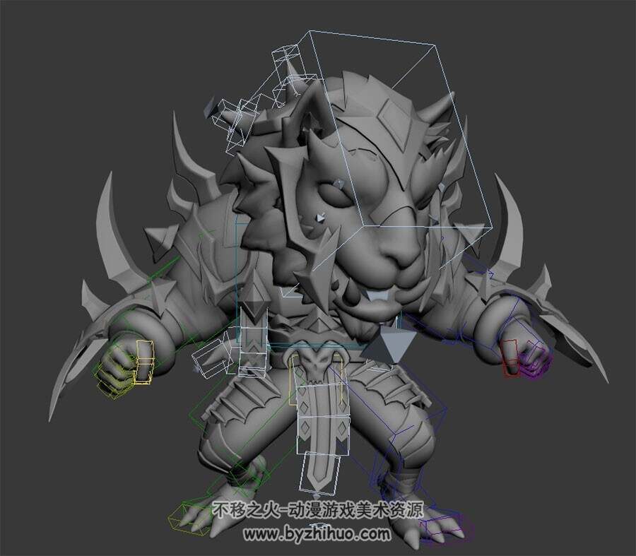 Q版狼人物待机动作3DMax模型带绑定无贴图下载