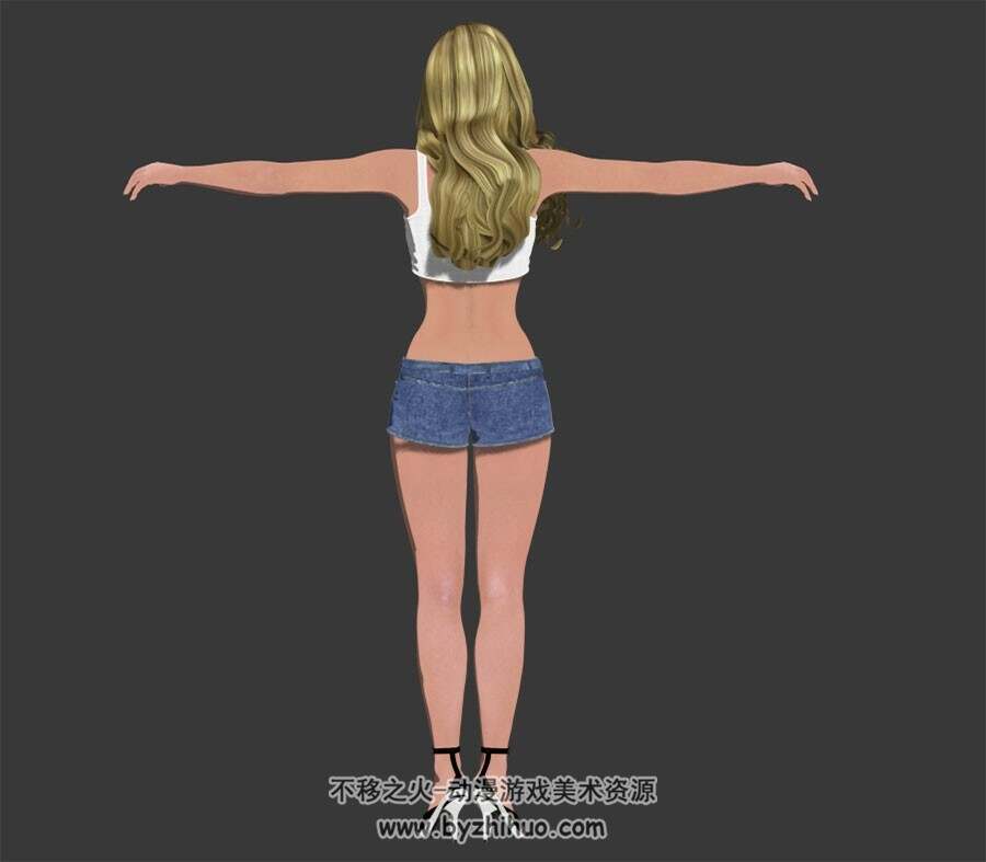 欧美金发清凉热裤服装美女3D模型下载 格式Max FBX下载
