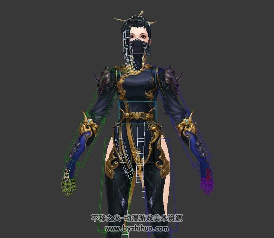 游戏角色人物魍魉女及武器3DMax模型带绑定下载