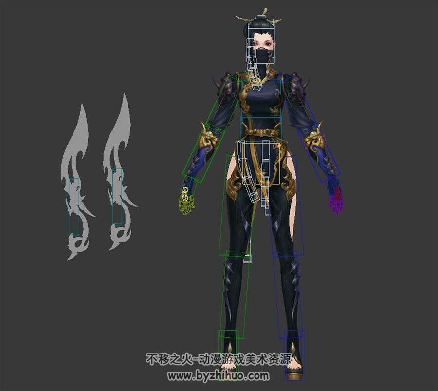 游戏角色人物魍魉女及武器3DMax模型带绑定下载