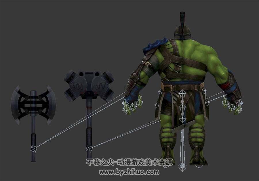 漫威英雄角色人物战争浩克3DMax模型带绑定下载