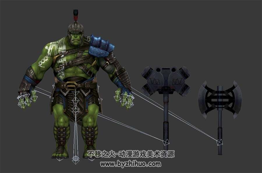 漫威英雄角色人物战争浩克3DMax模型带绑定下载