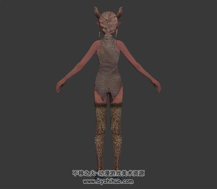 魔幻类游戏角色可爱的豹纹兽角女孩3DMax模型下载