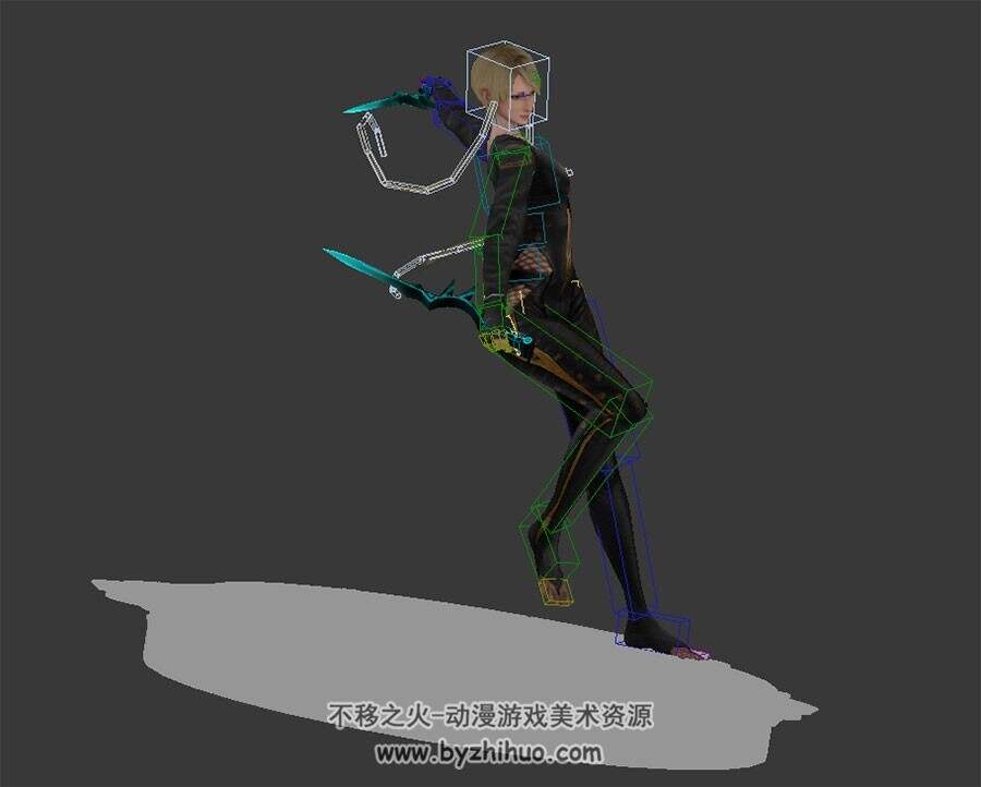 游戏角色休闲动作带绑定黑衣性感女刺客3DMax模型下载