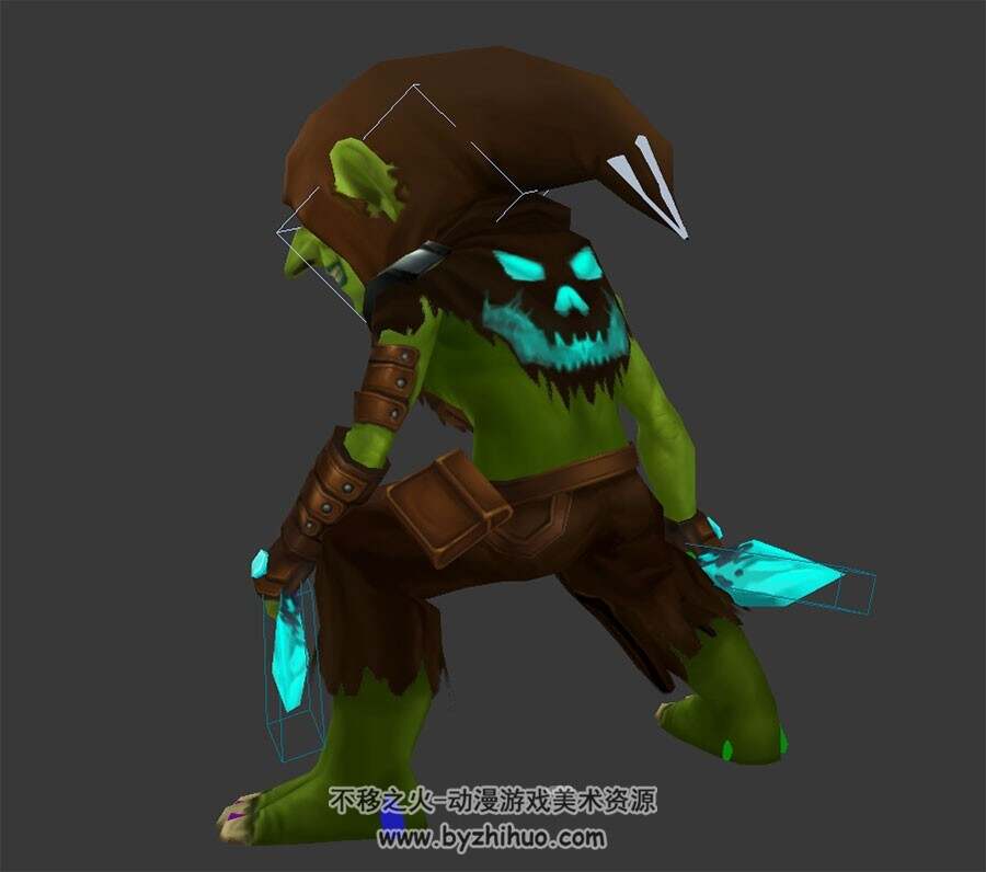 魔幻类游戏角色哥布林待机 受击 攻击 死亡动作3DMax模型带骨骼绑定下载