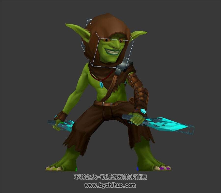 魔幻类游戏角色哥布林待机 受击 攻击 死亡动作3DMax模型带骨骼绑定下载