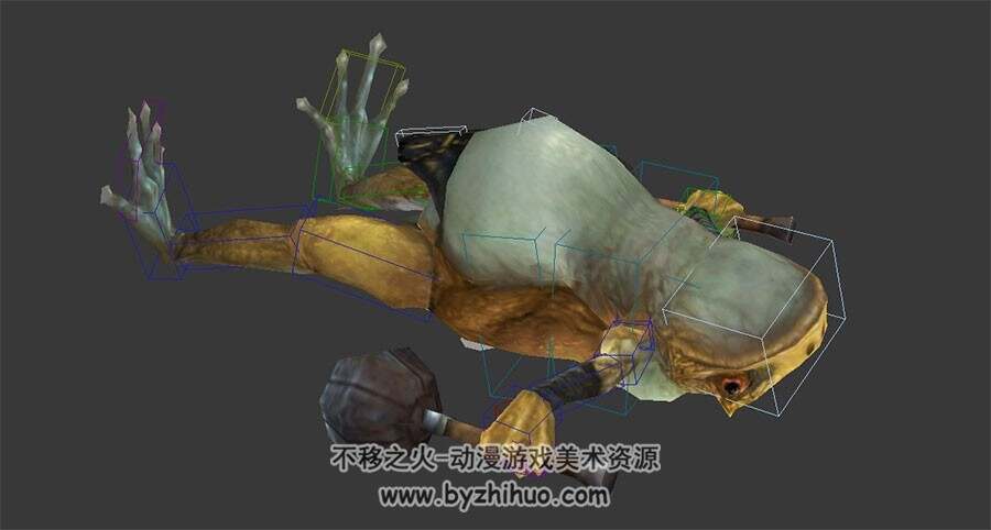 游戏怪物妖兽蛤蟆精持双锤全套动作3DMax模型带绑定下载