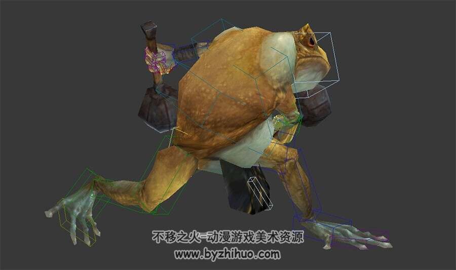 游戏怪物妖兽蛤蟆精持双锤全套动作3DMax模型带绑定下载