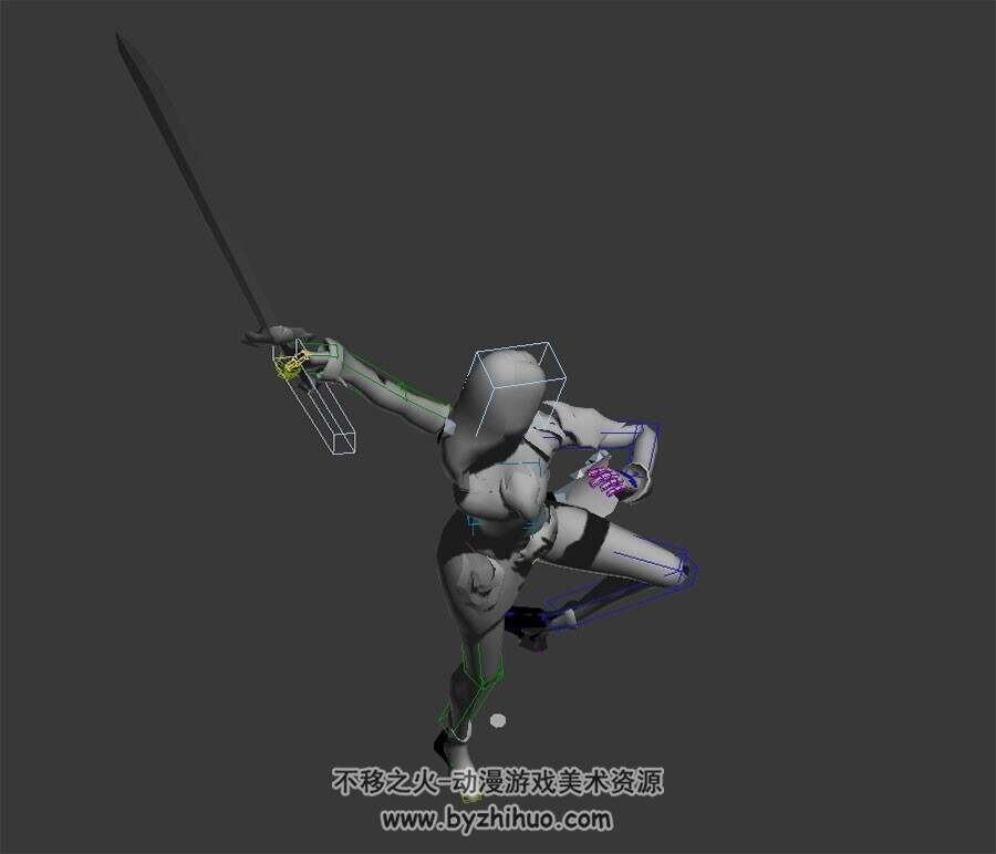 武侠类角色人物女剑客连续攻击3DMax模型带绑定下载