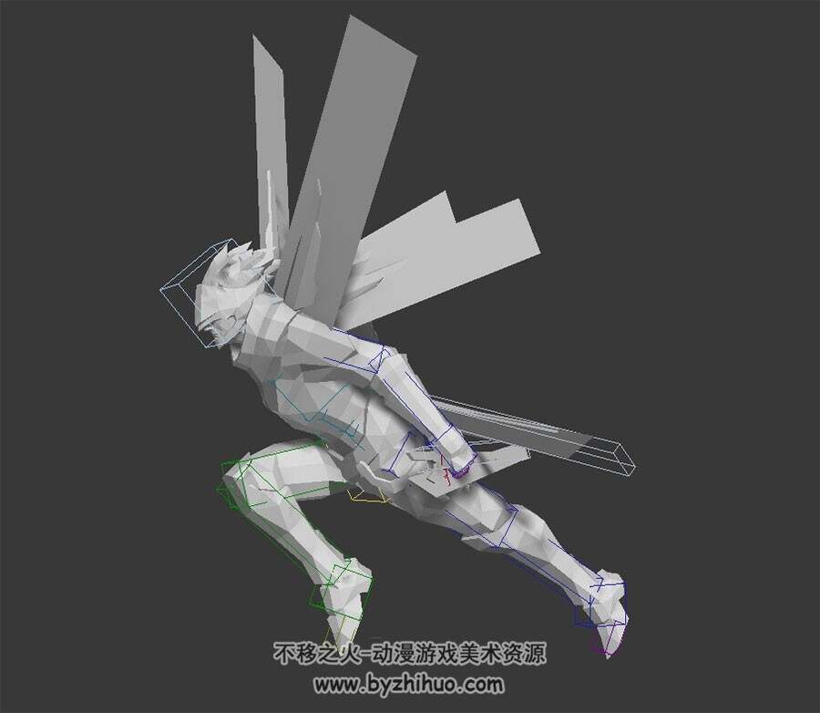 科幻感角色翅膀机甲男奔跑动作带绑定3DMax模型下载