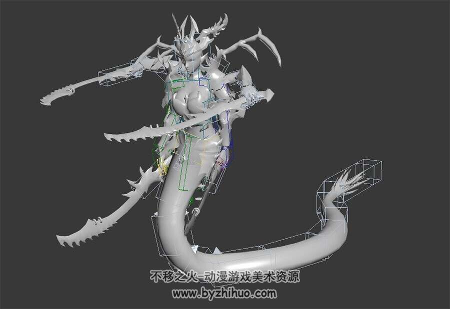 游戏BOSS怪物蛇女游走动作3DMax模型带绑定下载 无贴图
