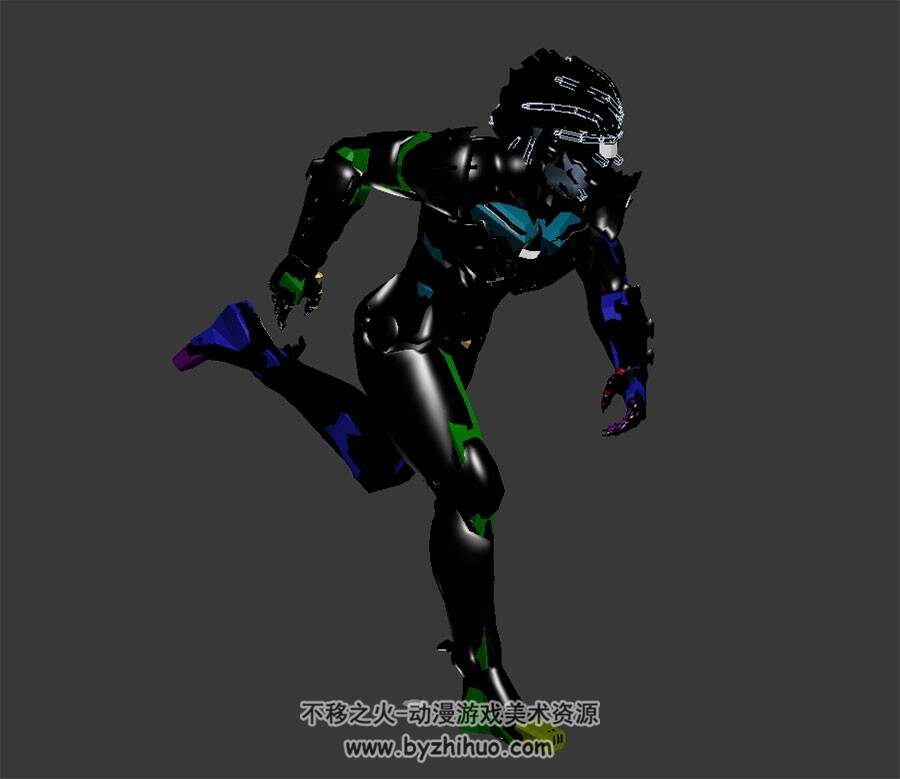 科幻机甲英雄3DMax模型带骨骼疾跑动作下载