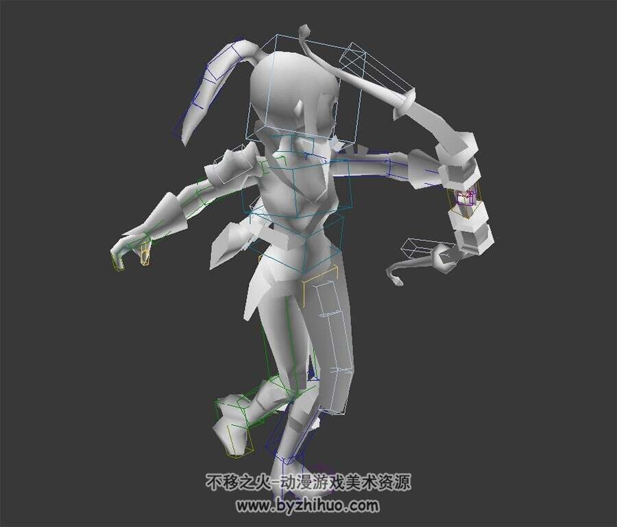 Q版游戏女弓箭手3DMax模型带绑定出场待机动作下载