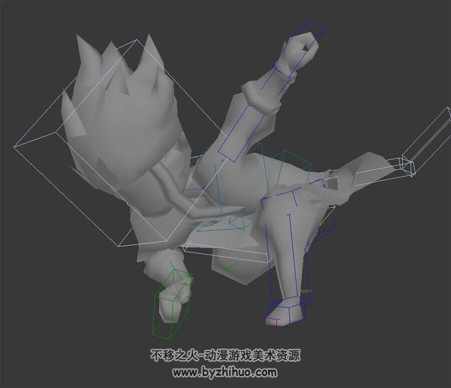 Q版武侠类游戏角色男战斗待机动作3DMax模型带绑定下载