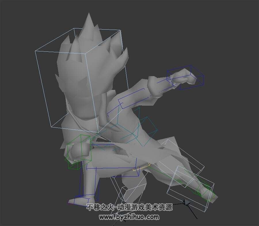 Q版武侠类游戏角色男战斗待机动作3DMax模型带绑定下载