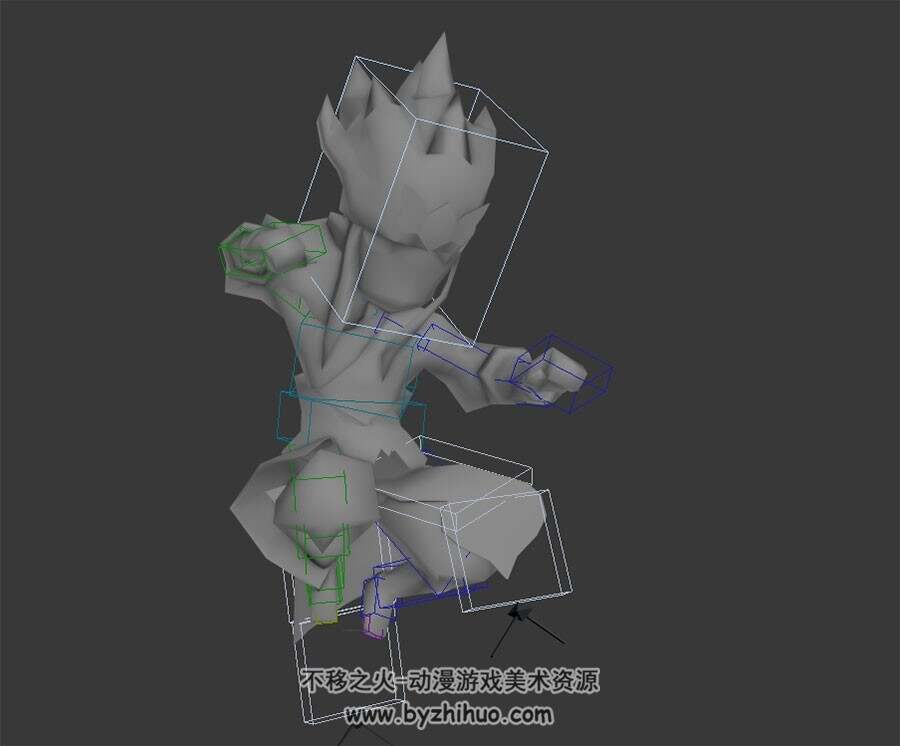 Q版武侠类游戏角色男战斗待机动作3DMax模型带绑定下载