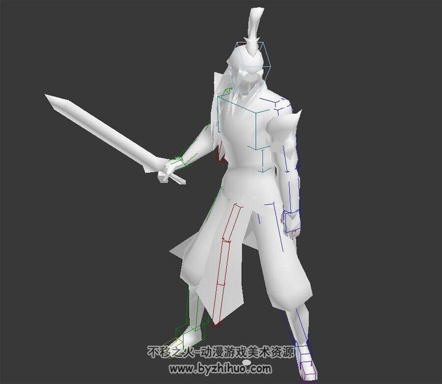 中式古装男子公子舞剑招式动画3DMax模型带绑定下载