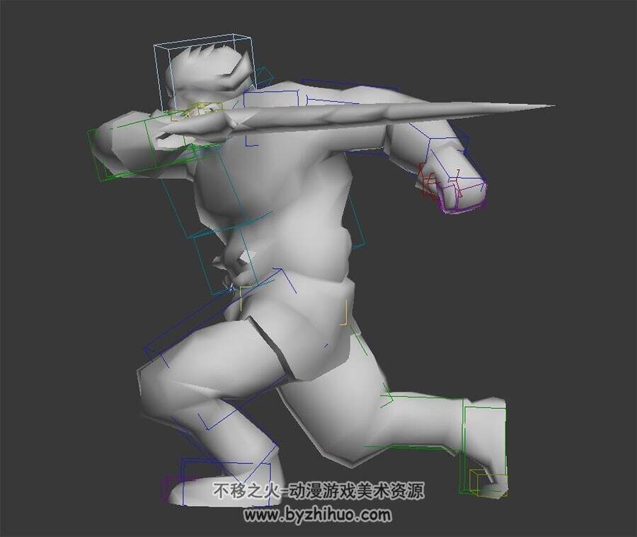 游戏角色妖怪牛角人尖刺八连击3DMax模型带绑定下载