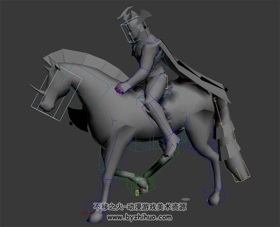 骑马男子带刀走路 跑步 死亡动作3DMax模型带绑定无贴图下载
